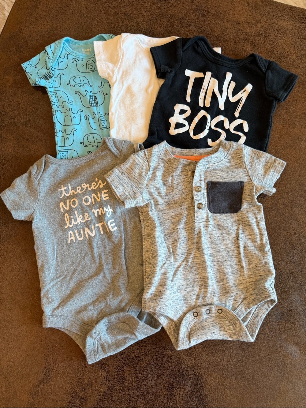 5-Pack Baby One-Piece Bodysuits 0-3 Months - Gray, Black, White, Aqua
